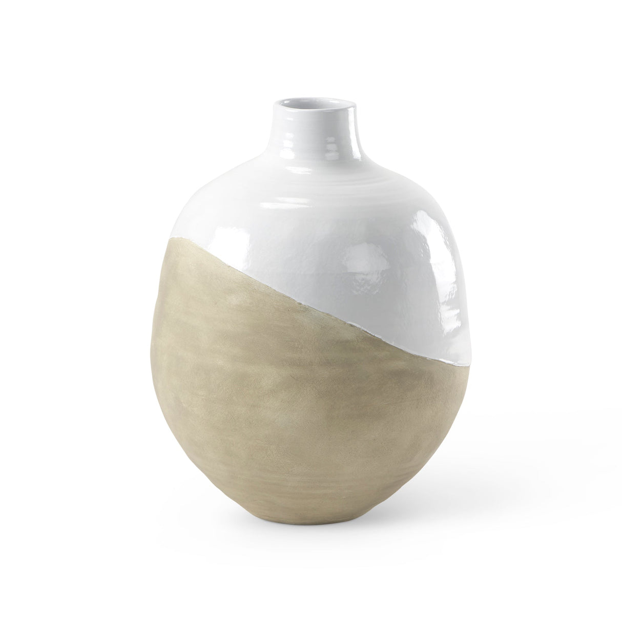 Amos White and Dark Beige Color Blocked Ceramic Floor Vase by Mercana at Eve Furniture