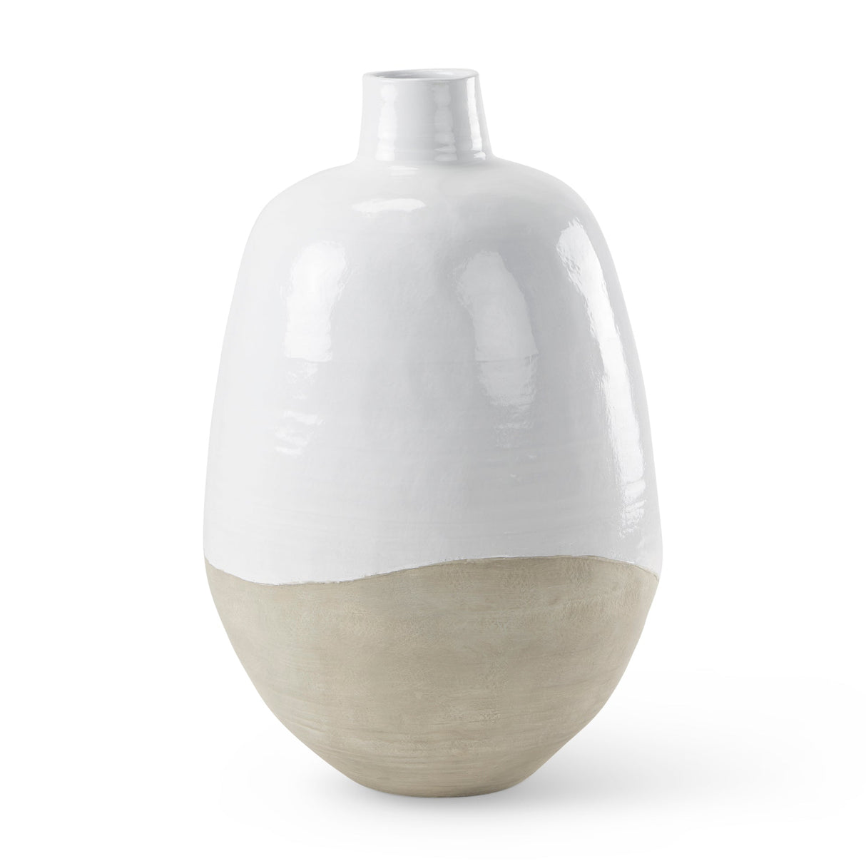 Amos White and Dark Beige Color Blocked Ceramic Floor Vase by Mercana at Eve Furniture