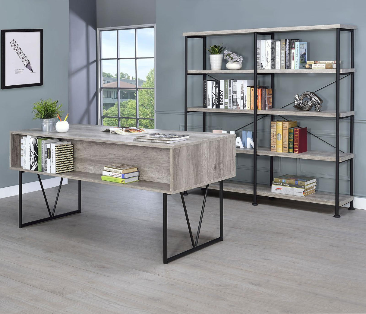 Analiese Gray Driftwood 4-Drawer Writing Desk by Coaster at Eve Furniture