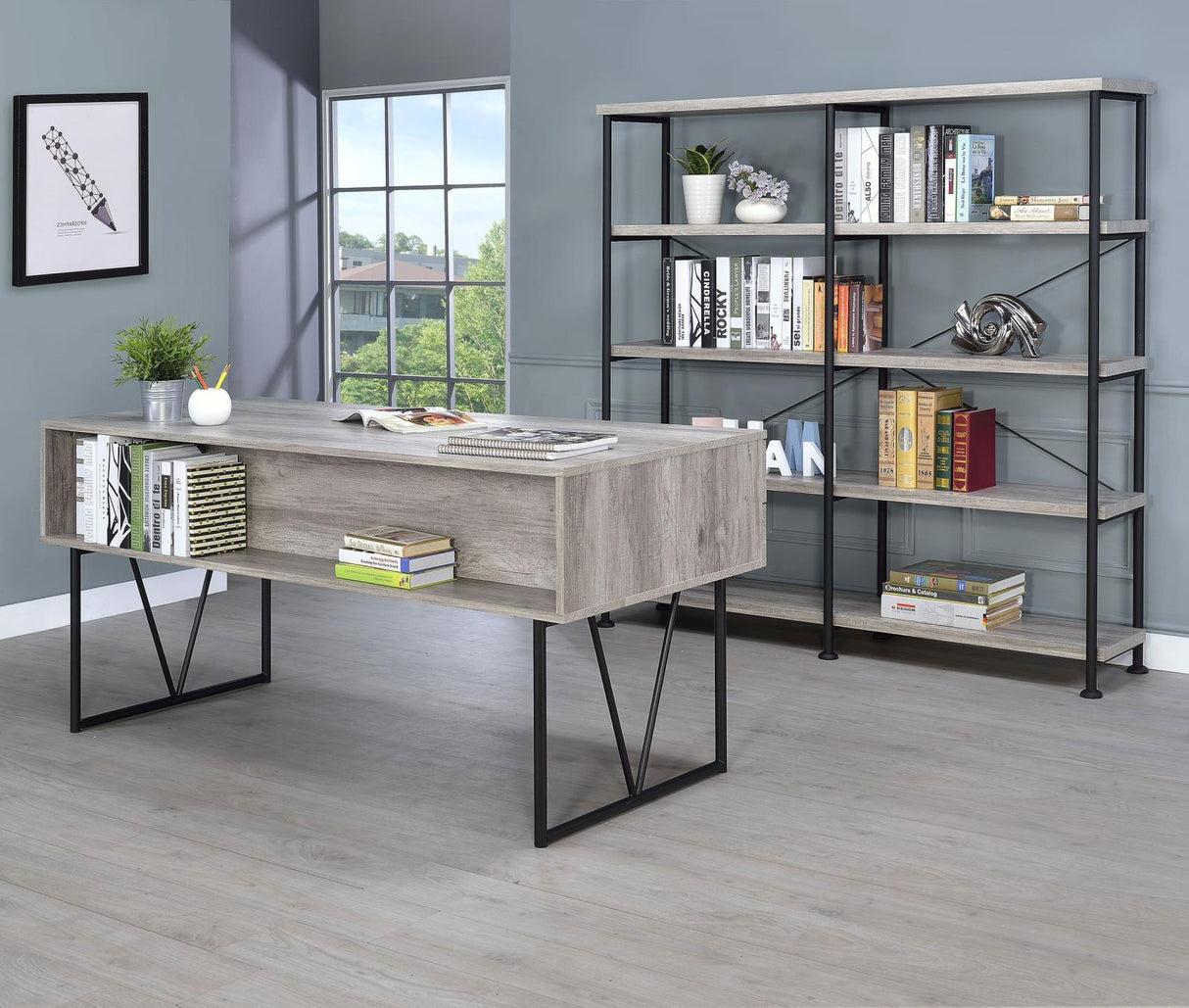 Analiese Gray Driftwood 4-Shelf Open Bookcase by Coaster at Eve Furniture