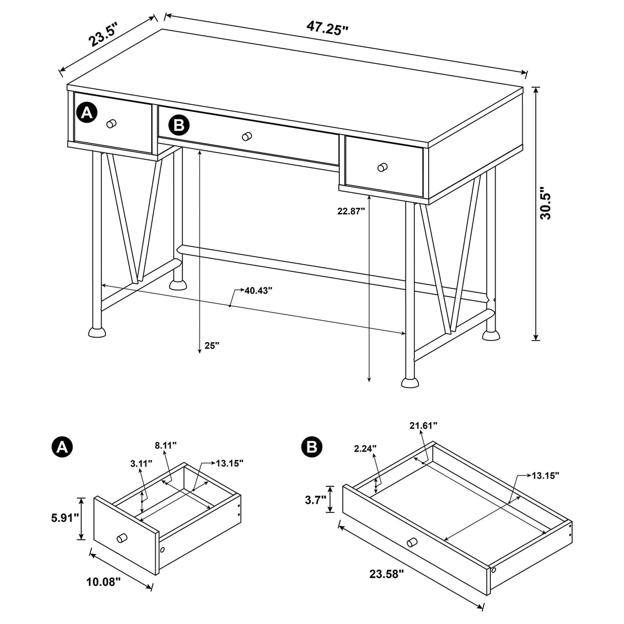 Analiese Mango 47-inch 3-drawer Writing Desk by Coaster at Eve Furniture