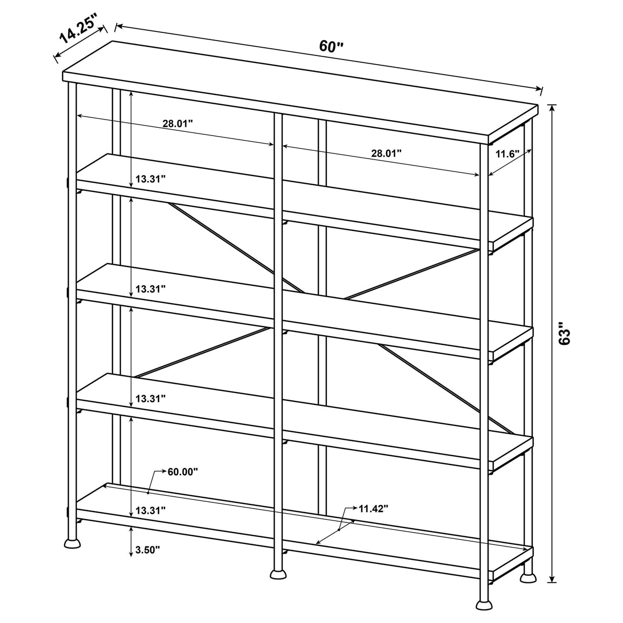 Analiese Mango 63-inch 4-shelf Double Bookshelf by Coaster at Eve Furniture