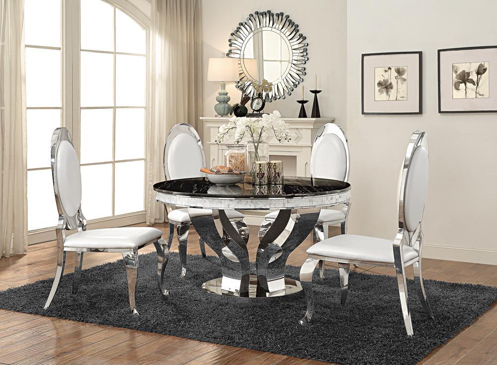 Anchorage Chrome/Black Round Dining Table by Coaster at Eve Furniture