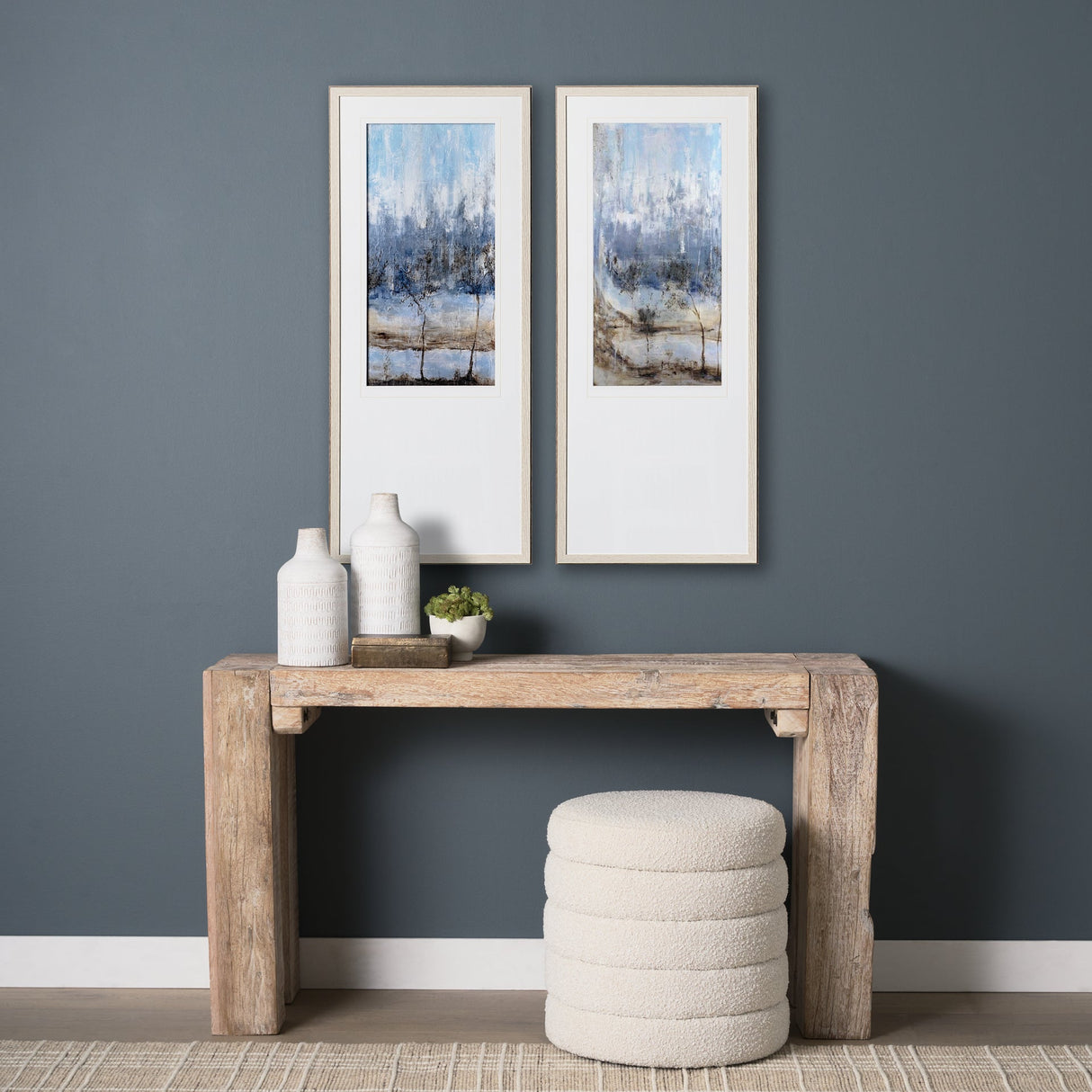 Anchored In Blue I by Aziz Kadmiri a Hand Embellished Textured Framed Art Print Matted under Glass by Mercana at Eve Furniture