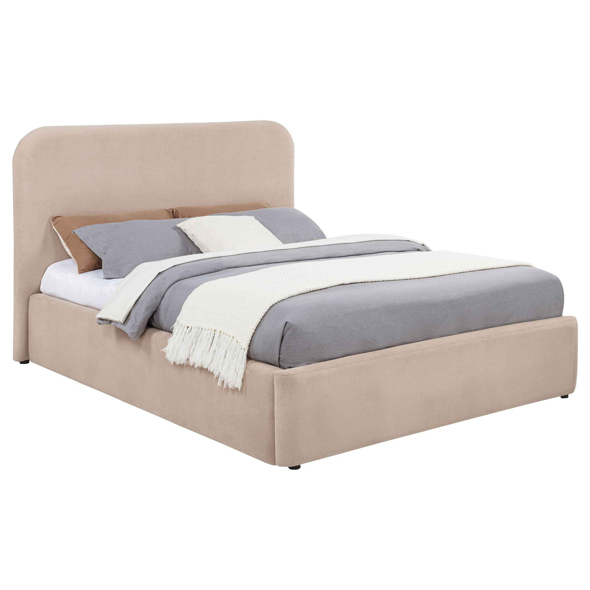 Anders Beige Upholstered Queen Storage Lift Platform Bed by Coaster at Eve Furniture