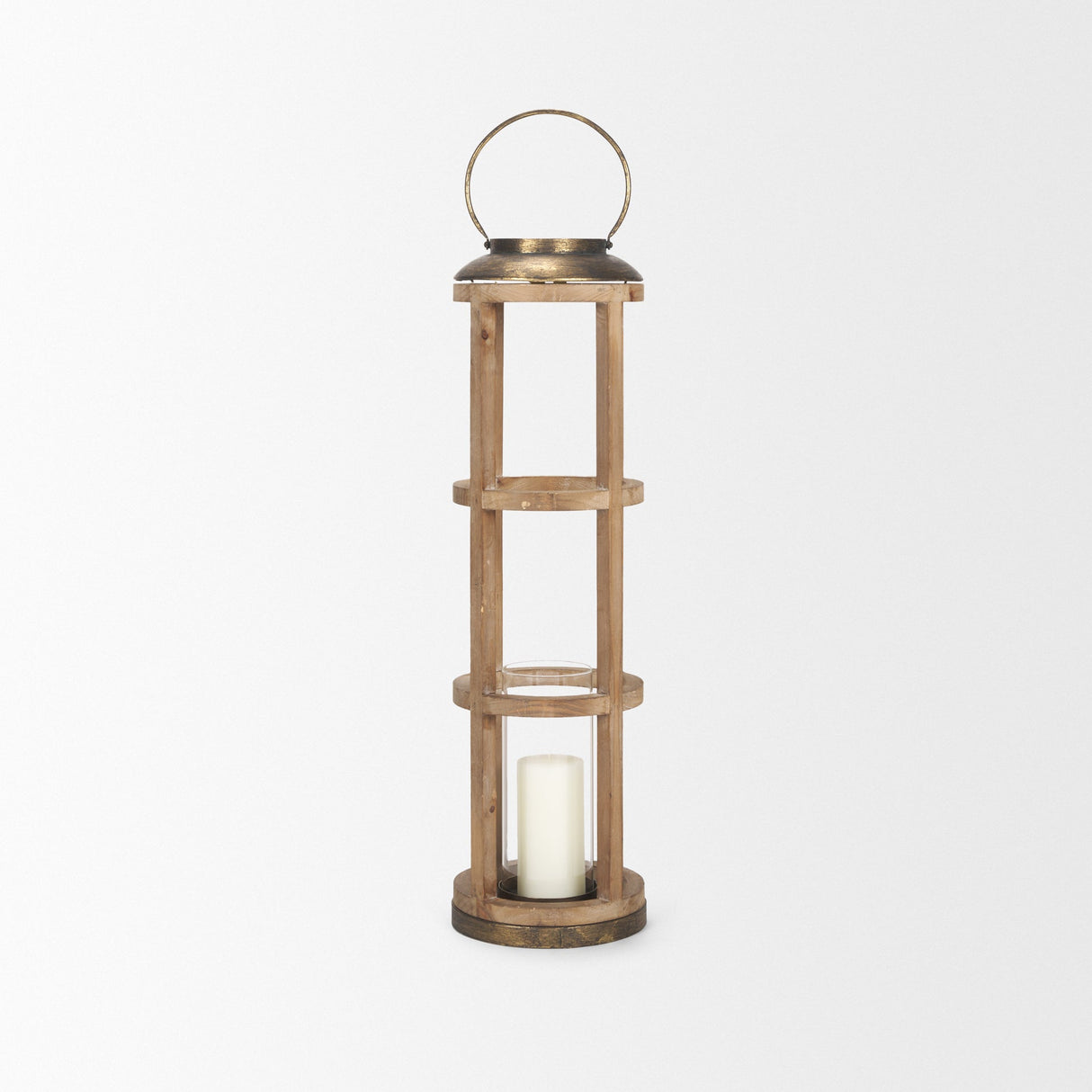 Andy I Large Natural Wood Cylindrical Lantern by Mercana at Eve Furniture