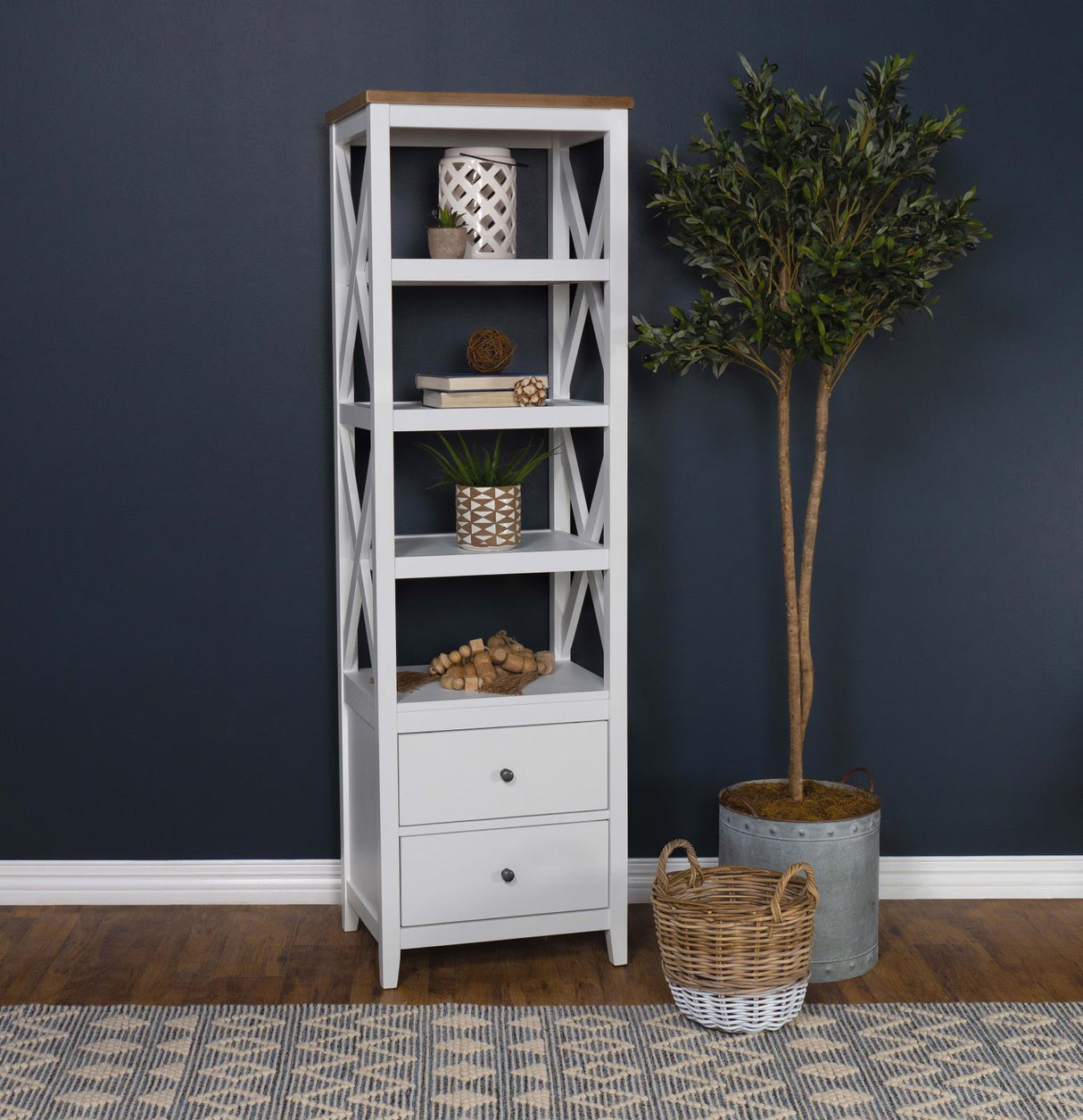 Angela Brown and White 4-shelf Wooden Media Tower with Drawers by Coaster at Eve Furniture