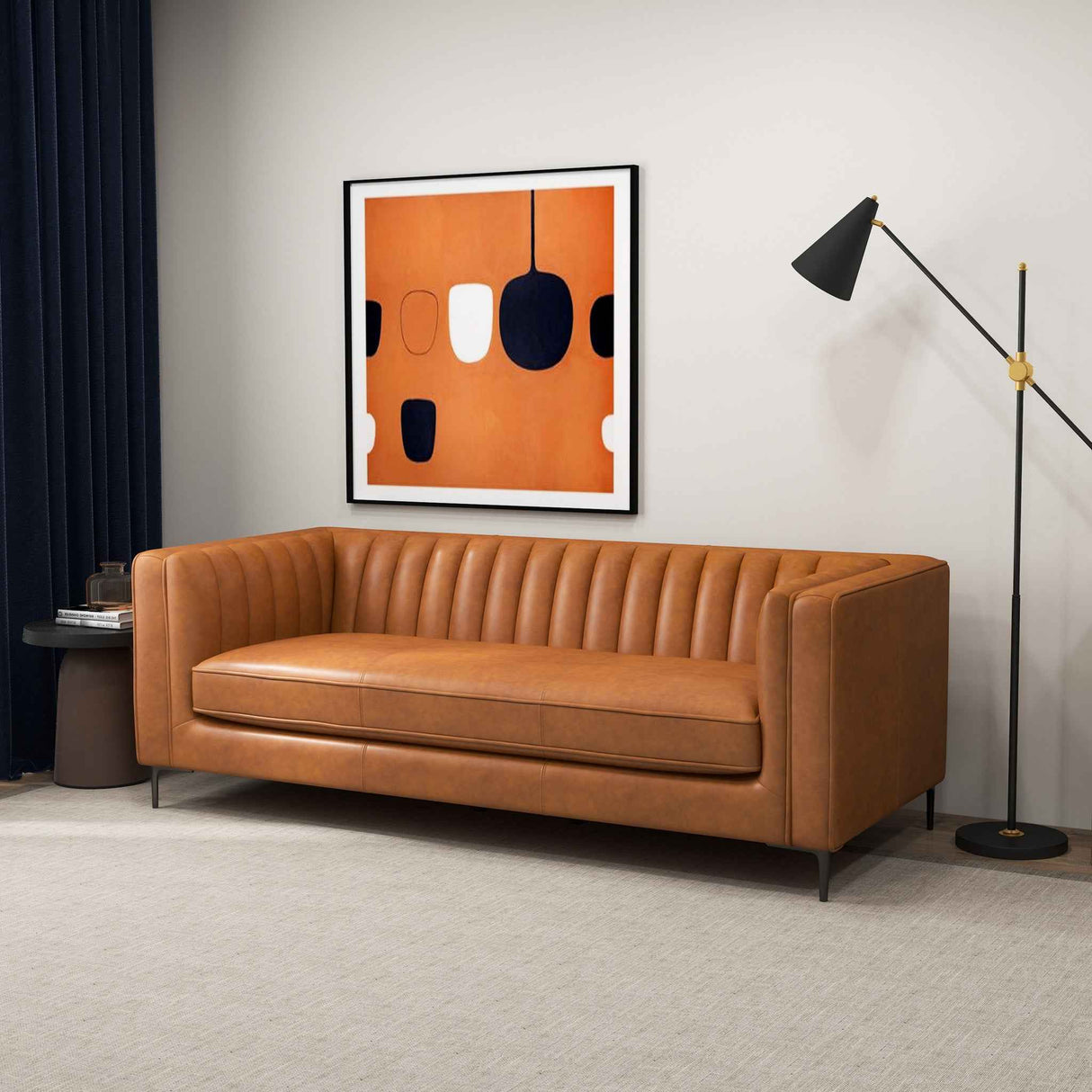 Angelina Cognac PU Leather Sofa 84" by Ashcroft Furniture at Eve Furniture