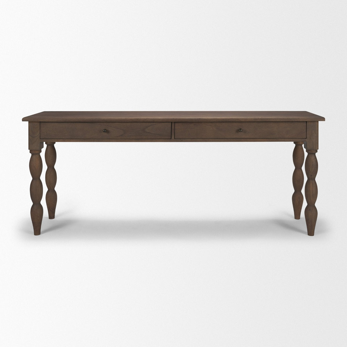 Angeline Spool Turned Console Table | Dark Brown Wood | 2 Drawers by Mercana at Eve Furniture