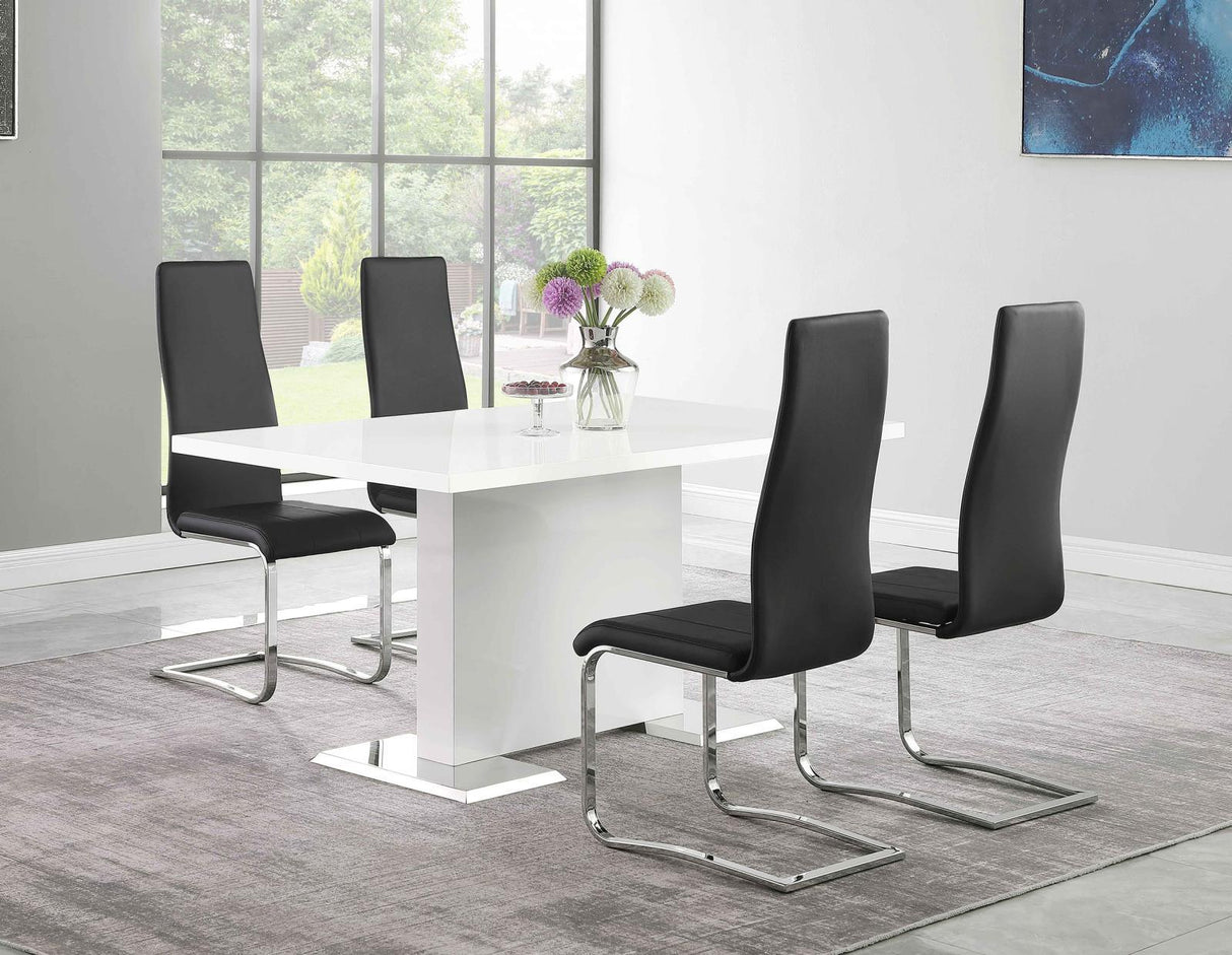 Anges White High Gloss/Black 5-Piece Dining Set by Coaster at Eve Furniture