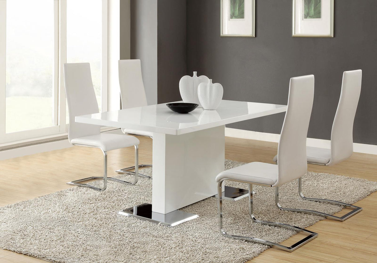 Anges White High Gloss/White 5-Piece Dining Set by Coaster at Eve Furniture