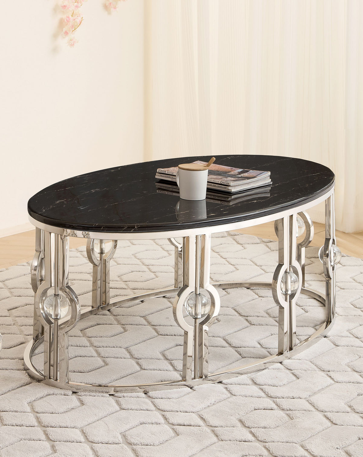 Anika Black Marble Table Set with Metal Base