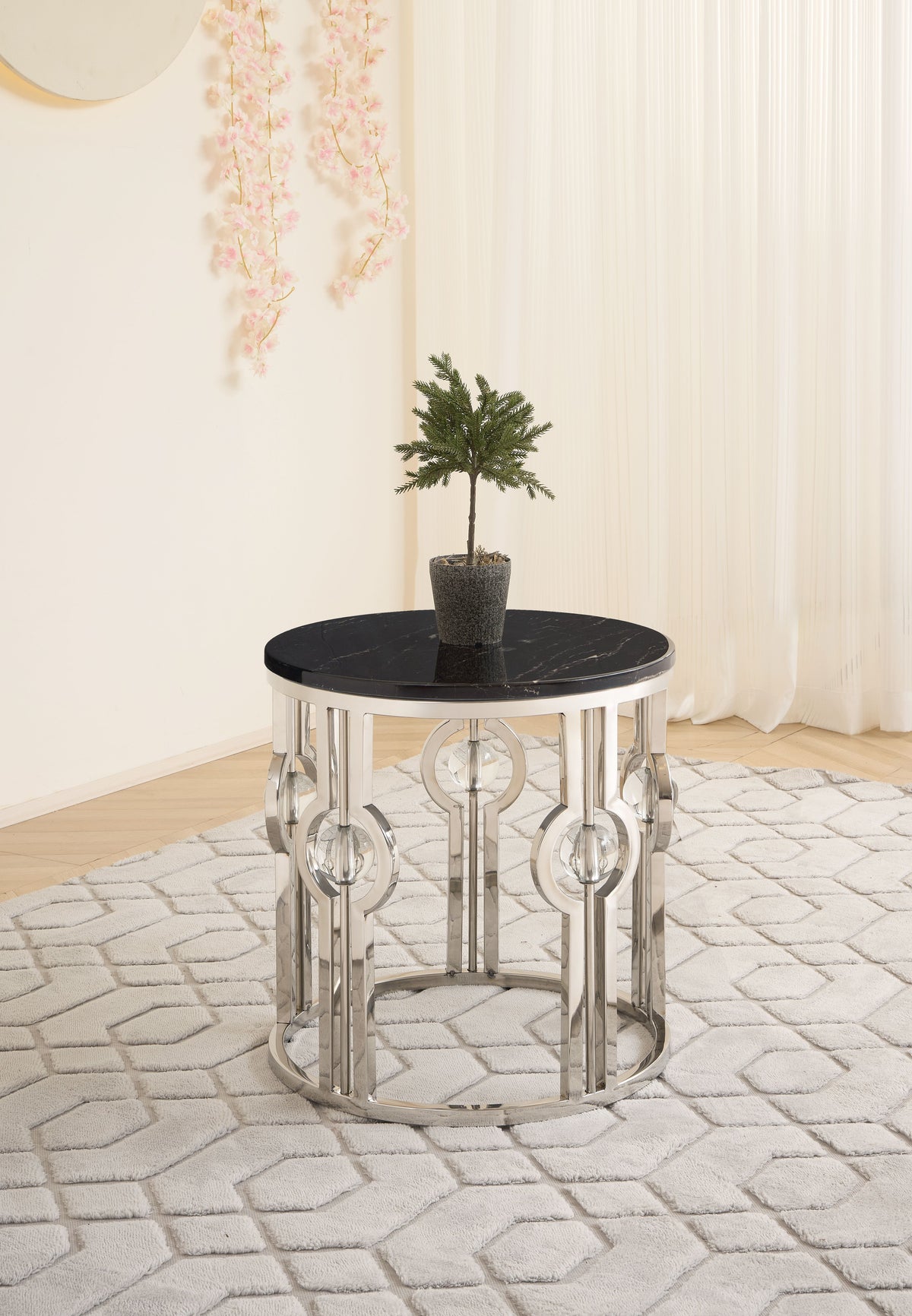 Anika Black Marble Table Set with Metal Base