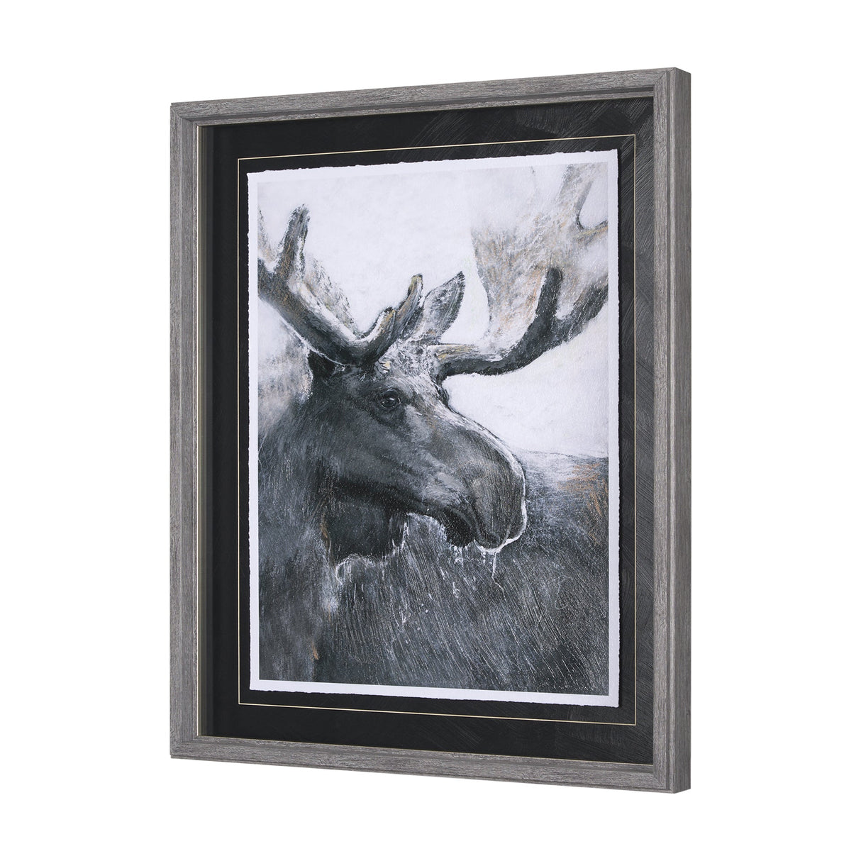 Animal Portrait I (Moose) by Mercana Studio Hand Embellished Framed Art Print Matted under Glass by Mercana at Eve Furniture