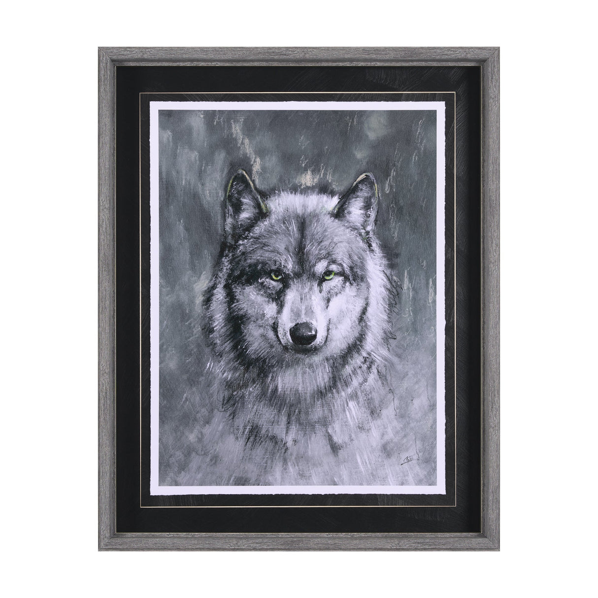 Animal Portrait II (Wolf) by Mercana Studio Hand Embellished Framed Art Print Matted under Glass by Mercana at Eve Furniture