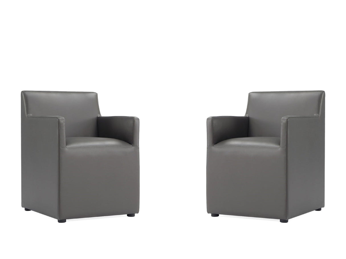 Anna Square Faux Leather Dining Arm Chair in Pewter (set of 2) by Manhattan Comfort at Eve Furniture