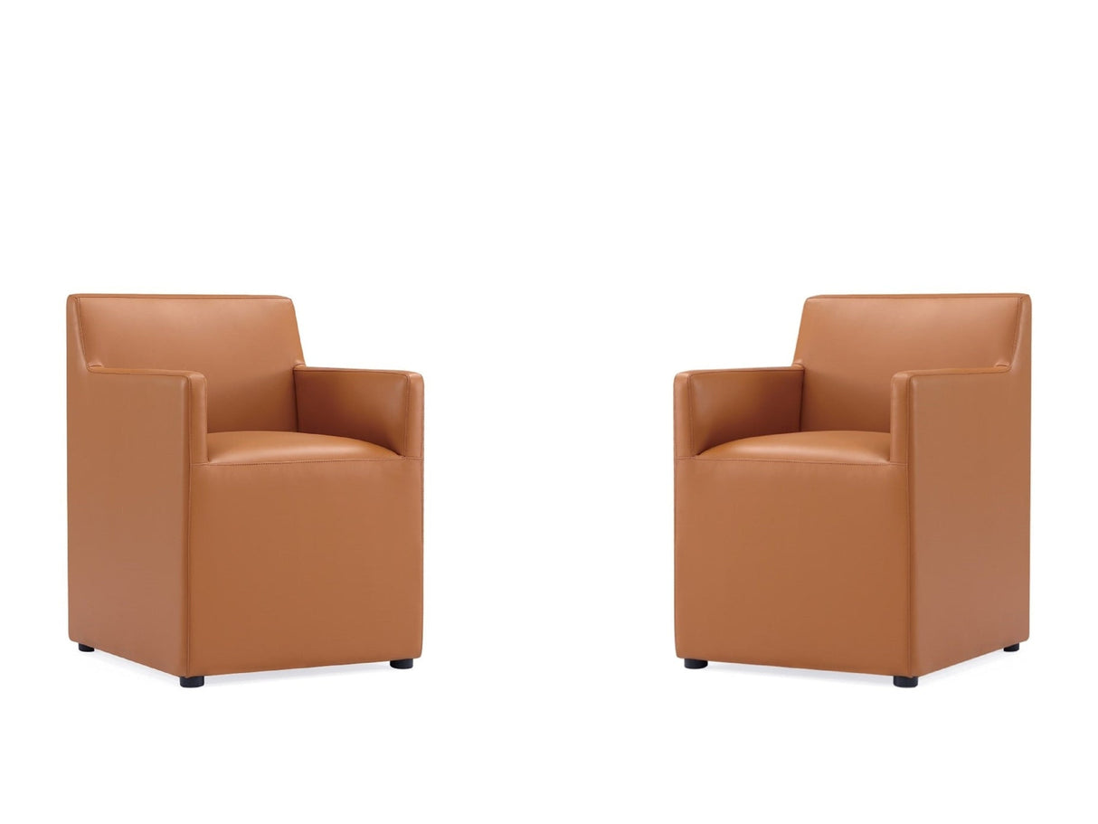 Anna Square Faux Leather Dining Armchair in Saddle (set of 2) by Manhattan Comfort at Eve Furniture