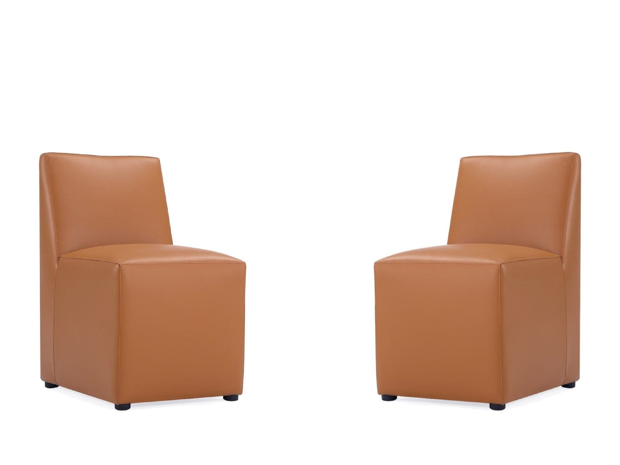 Anna Square Faux Leather Dining Chair in Saddle (set of 2) by Manhattan Comfort at Eve Furniture