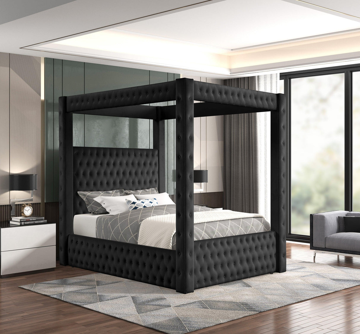 Annabelle Black Velvet Queen Canopy Bed by Crown Mark at Eve Furniture