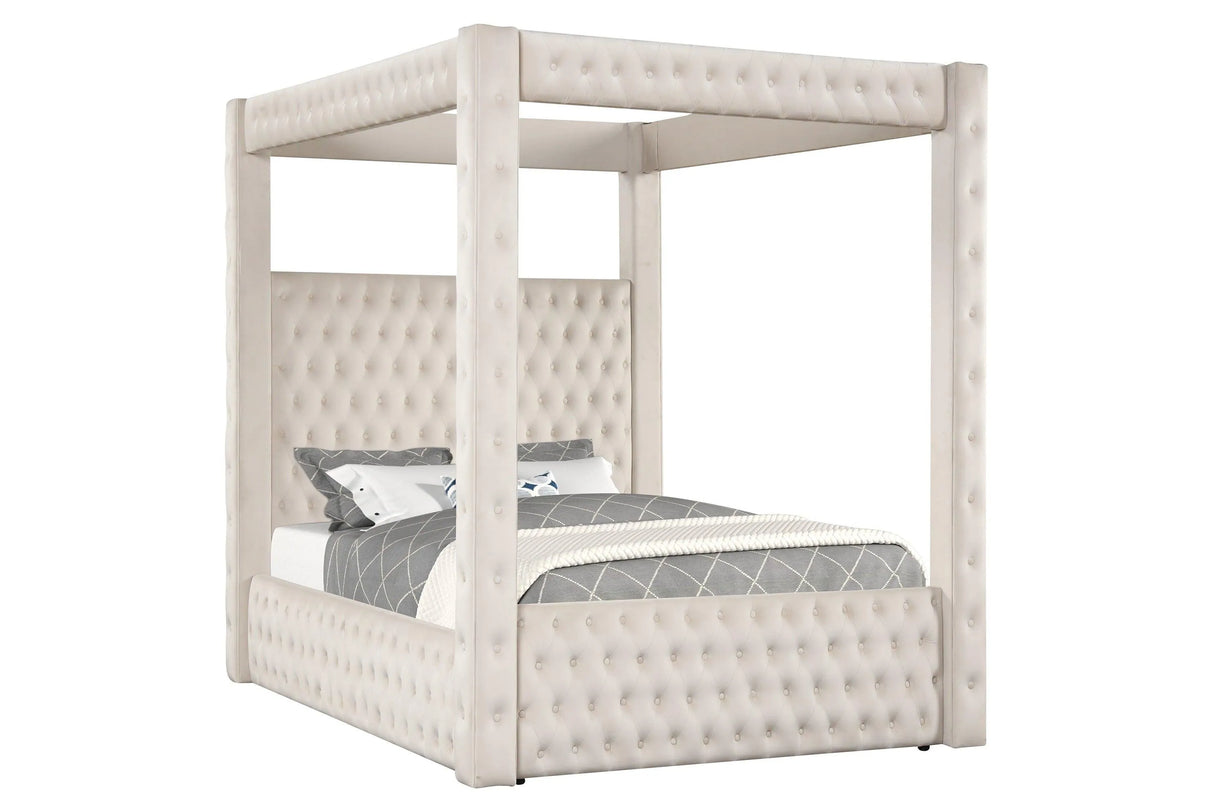Annabelle Ivory Velvet King Canopy Bed by Crown Mark at Eve Furniture