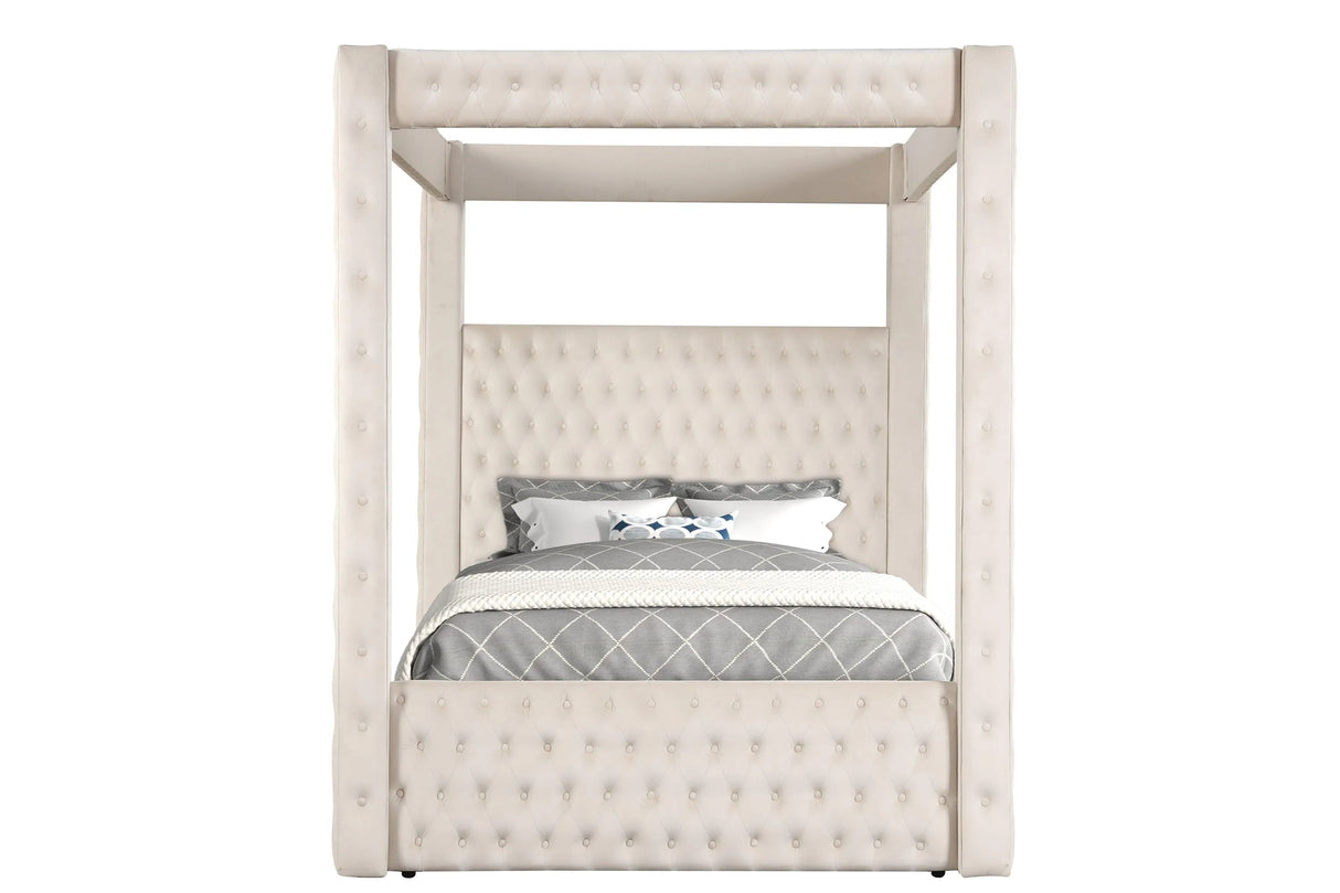 Annabelle Ivory Velvet Queen Canopy Bed by Crown Mark at Eve Furniture