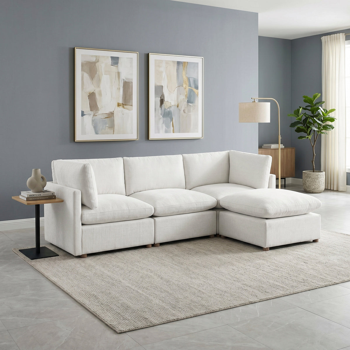 Annex Beige 4-Piece Chenille Modular Sectional with Ottoman by Homelegance at Eve Furniture