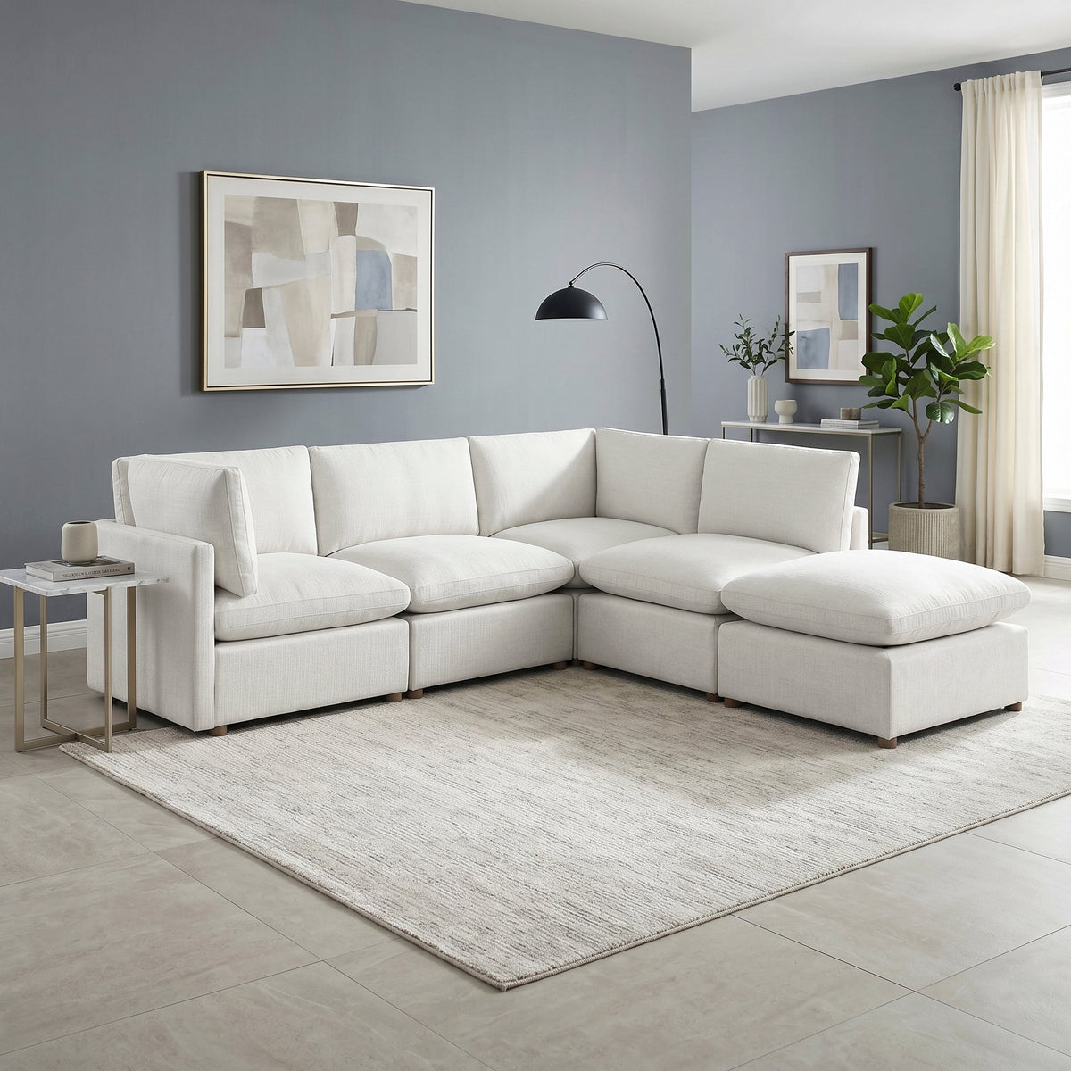 Annex Beige 5-Piece Chenille Modular Sectional with Ottoman and Reversible Cushions by Homelegance at Eve Furniture