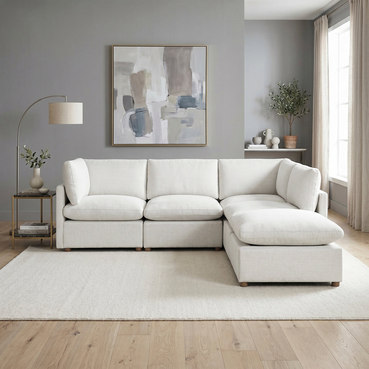 Annex Beige 5-Piece Chenille Modular Sectional with Ottoman and Reversible Cushions by Homelegance at Eve Furniture