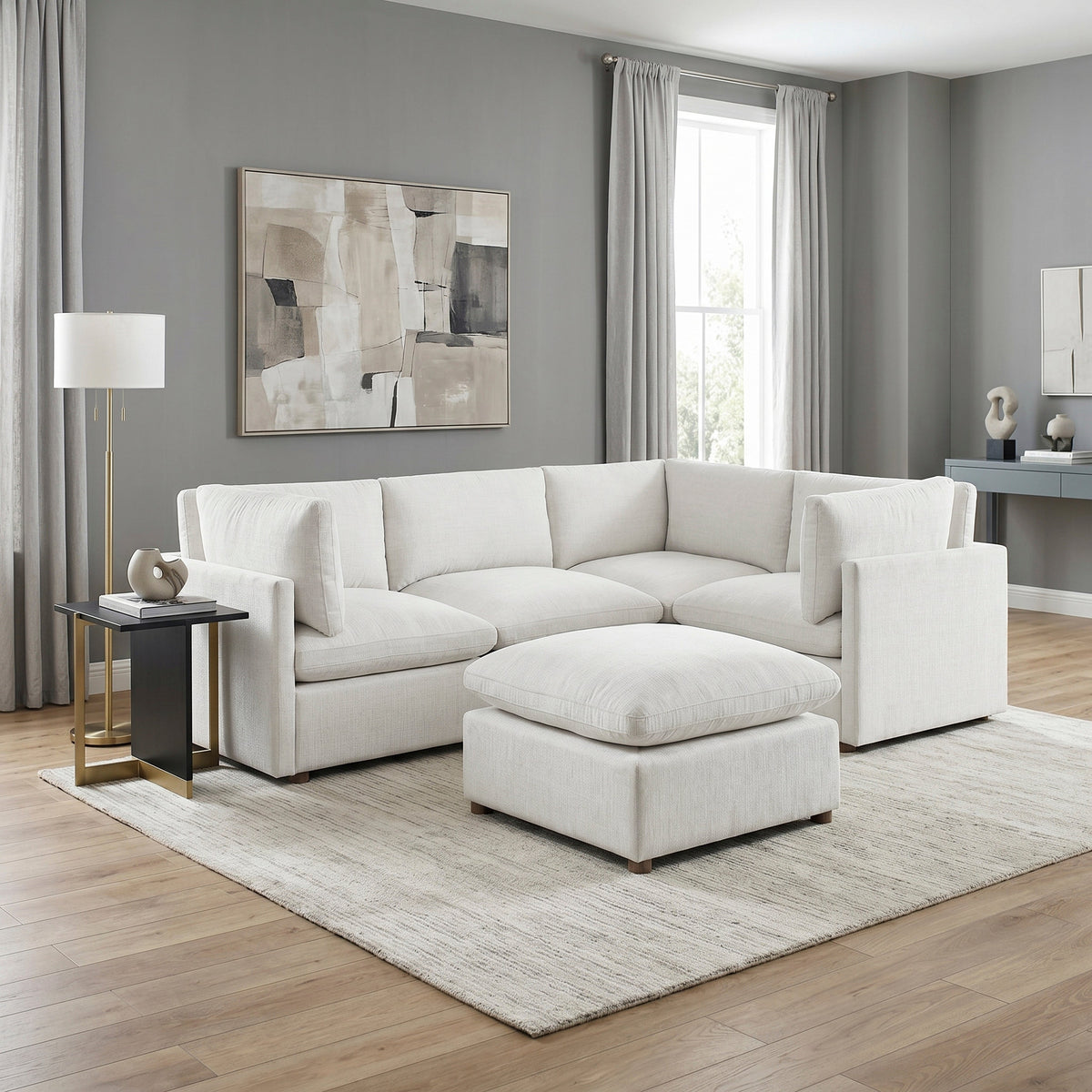 Annex Beige 5-Piece Chenille Modular Sectional with Ottoman by Homelegance at Eve Furniture