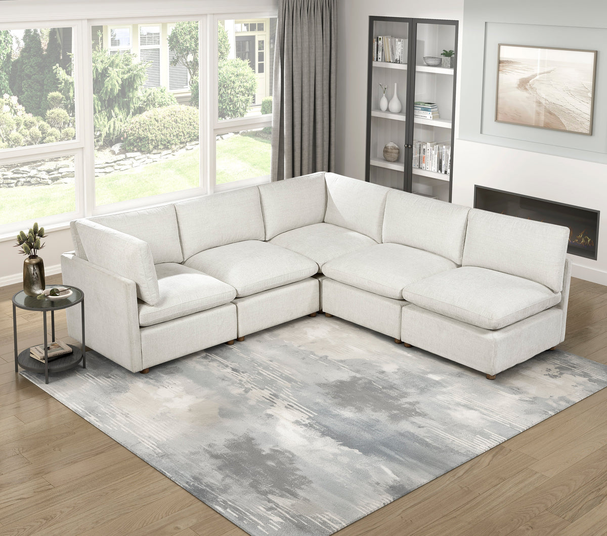 Annex Beige 5-Piece Chenille Modular Sectional with Two Corner Seats by Homelegance at Eve Furniture