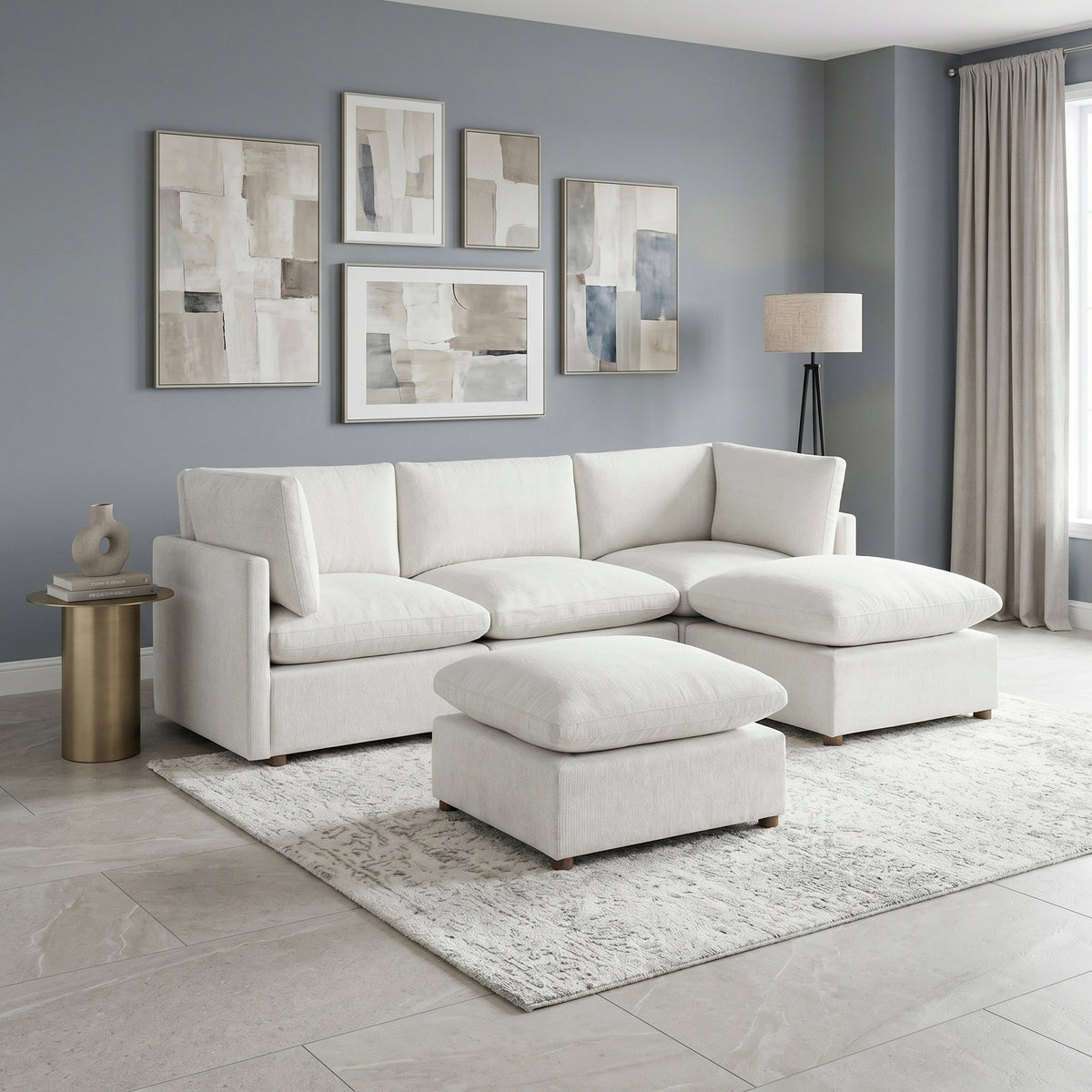 Annex Beige 5-Piece Chenille Modular Sectional with Two Ottomans by Homelegance at Eve Furniture