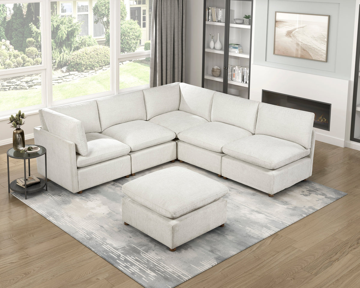 Annex Beige 6-Piece Chenille Modular Sectional with Reversible-Cushion Ottoman by Homelegance at Eve Furniture