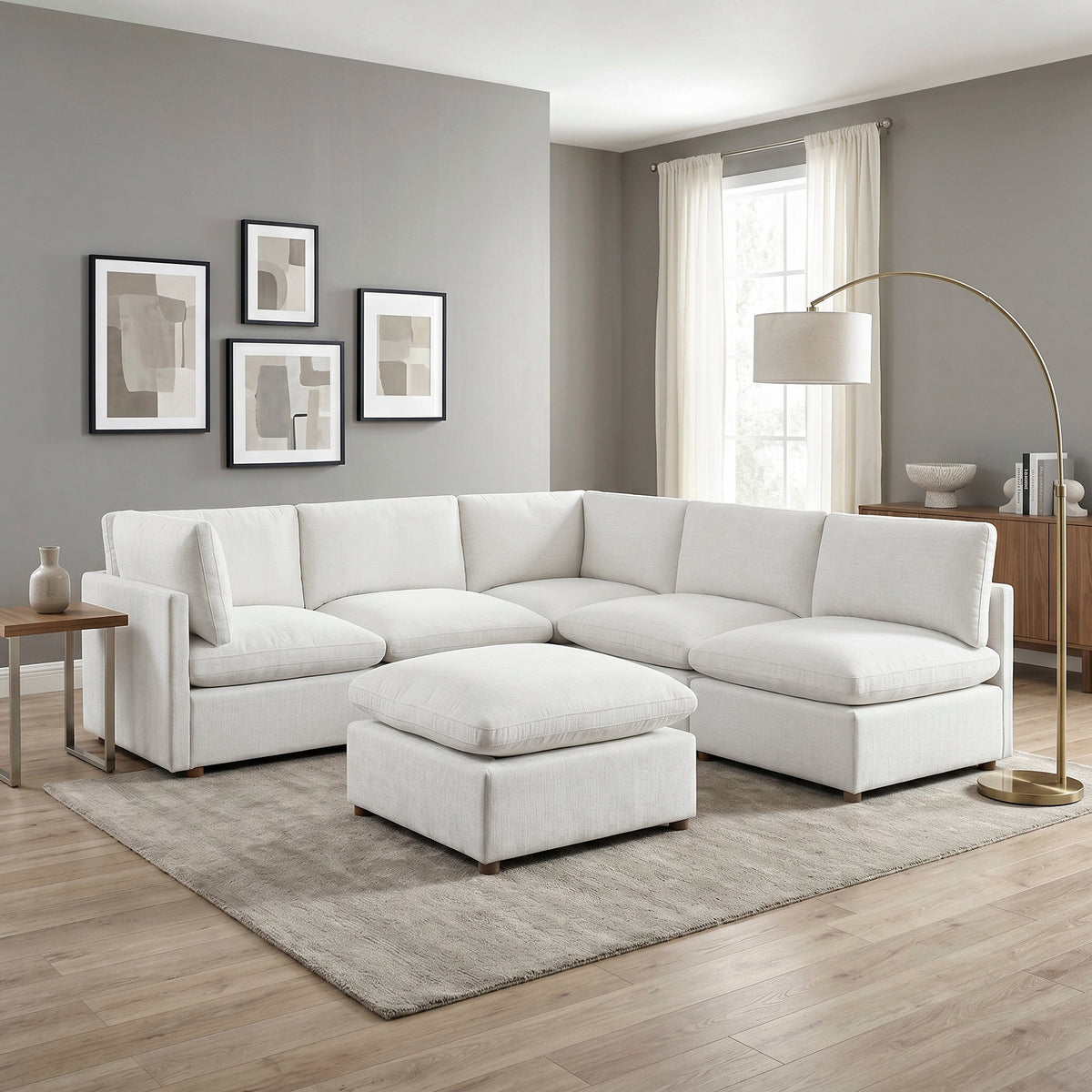 Annex Beige 6-Piece Chenille Modular Sectional with Reversible-Cushion Ottoman by Homelegance at Eve Furniture