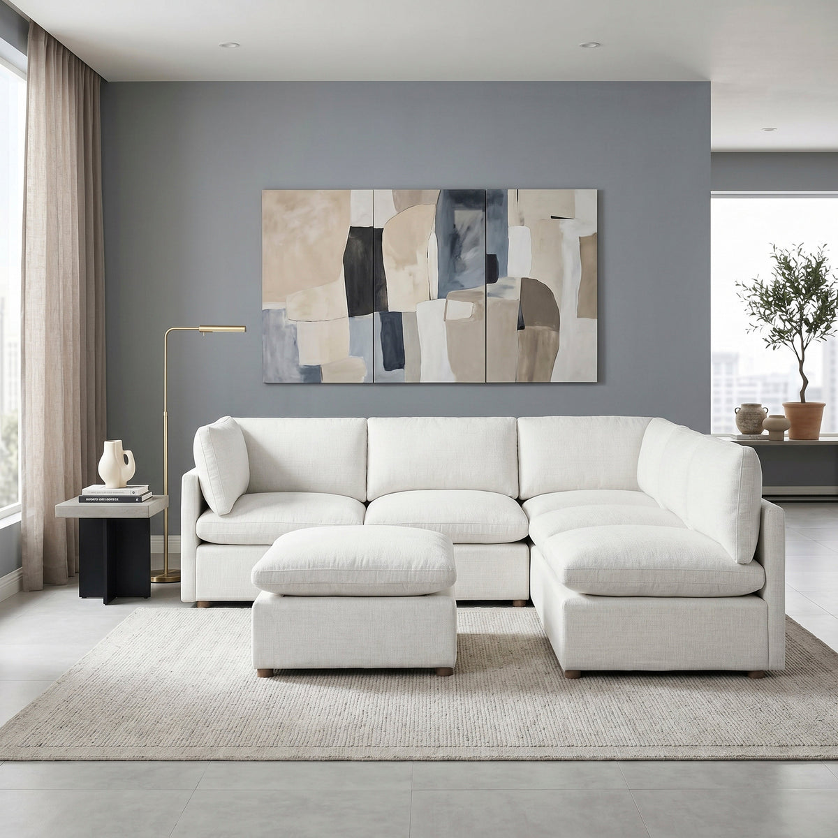 Annex Beige 6-Piece Chenille Modular Sectional with Reversible-Cushion Ottoman by Homelegance at Eve Furniture