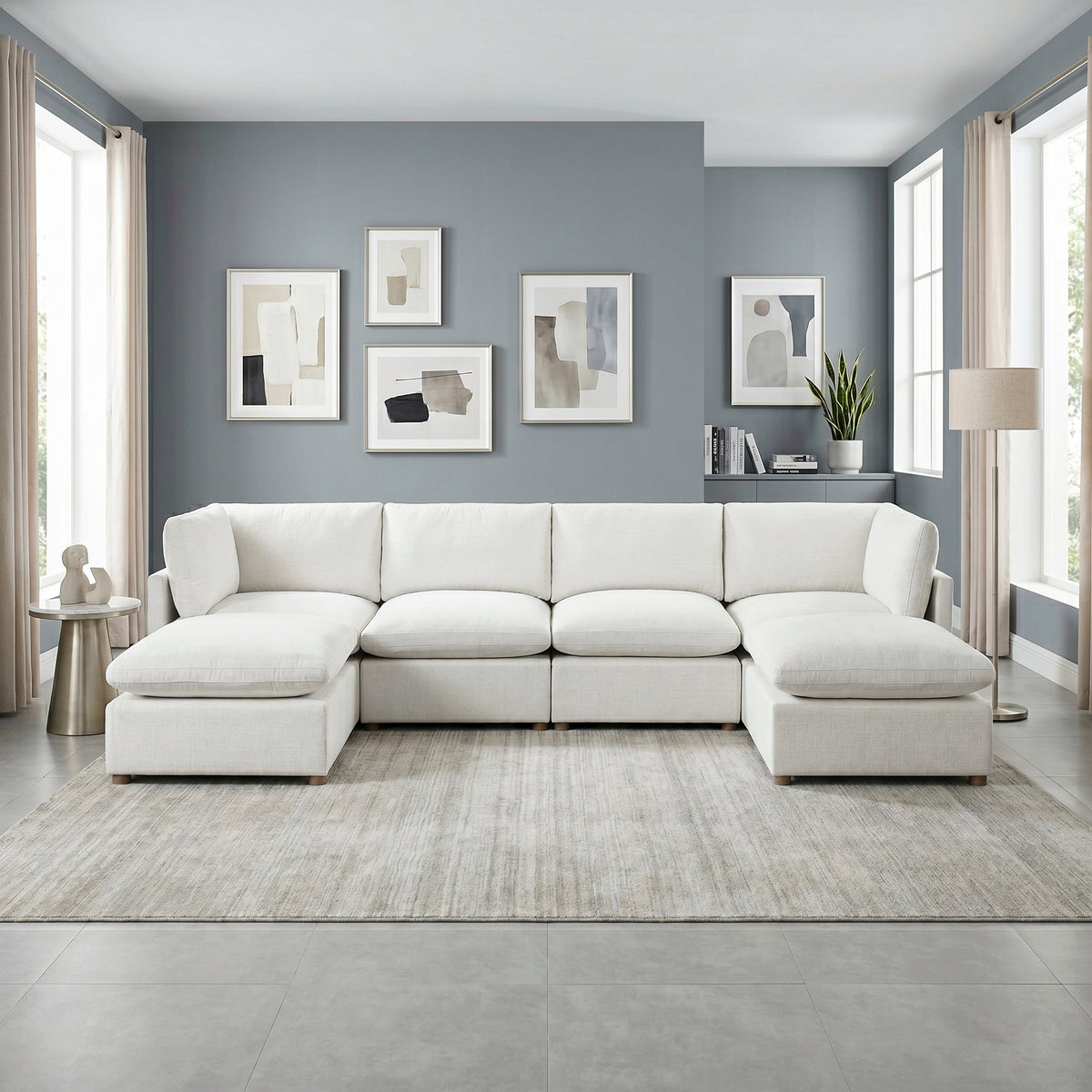 Annex Beige 6-Piece Chenille Modular Sectional with Two Ottomans by Homelegance at Eve Furniture
