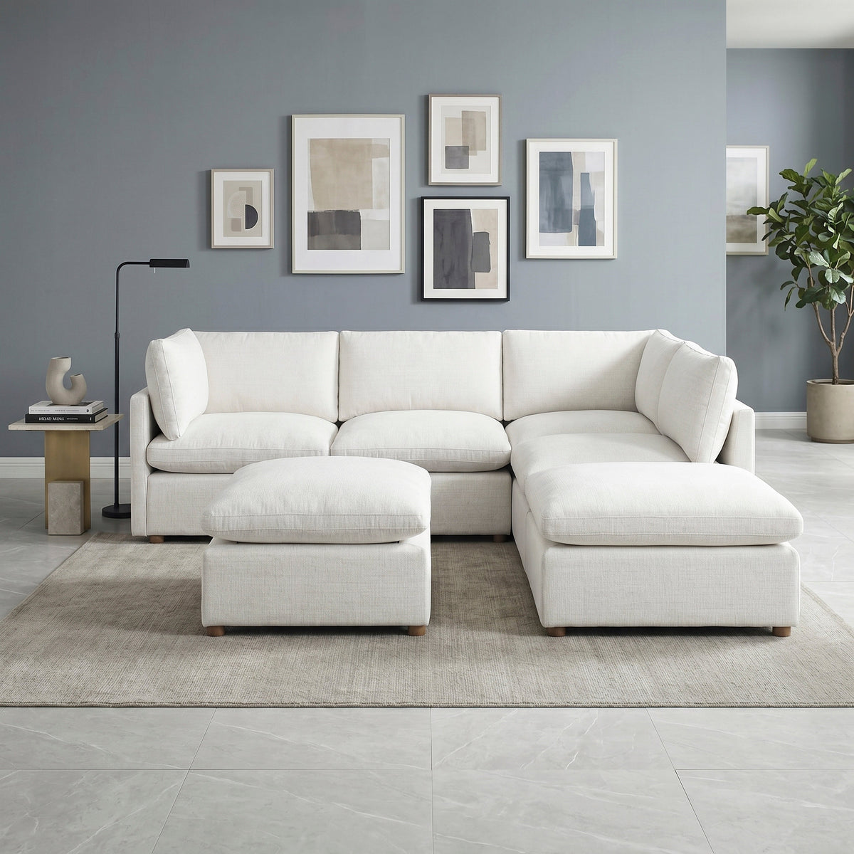 Annex Beige 6-PieceChenille Modular Sectional with Ottoman by Homelegance at Eve Furniture