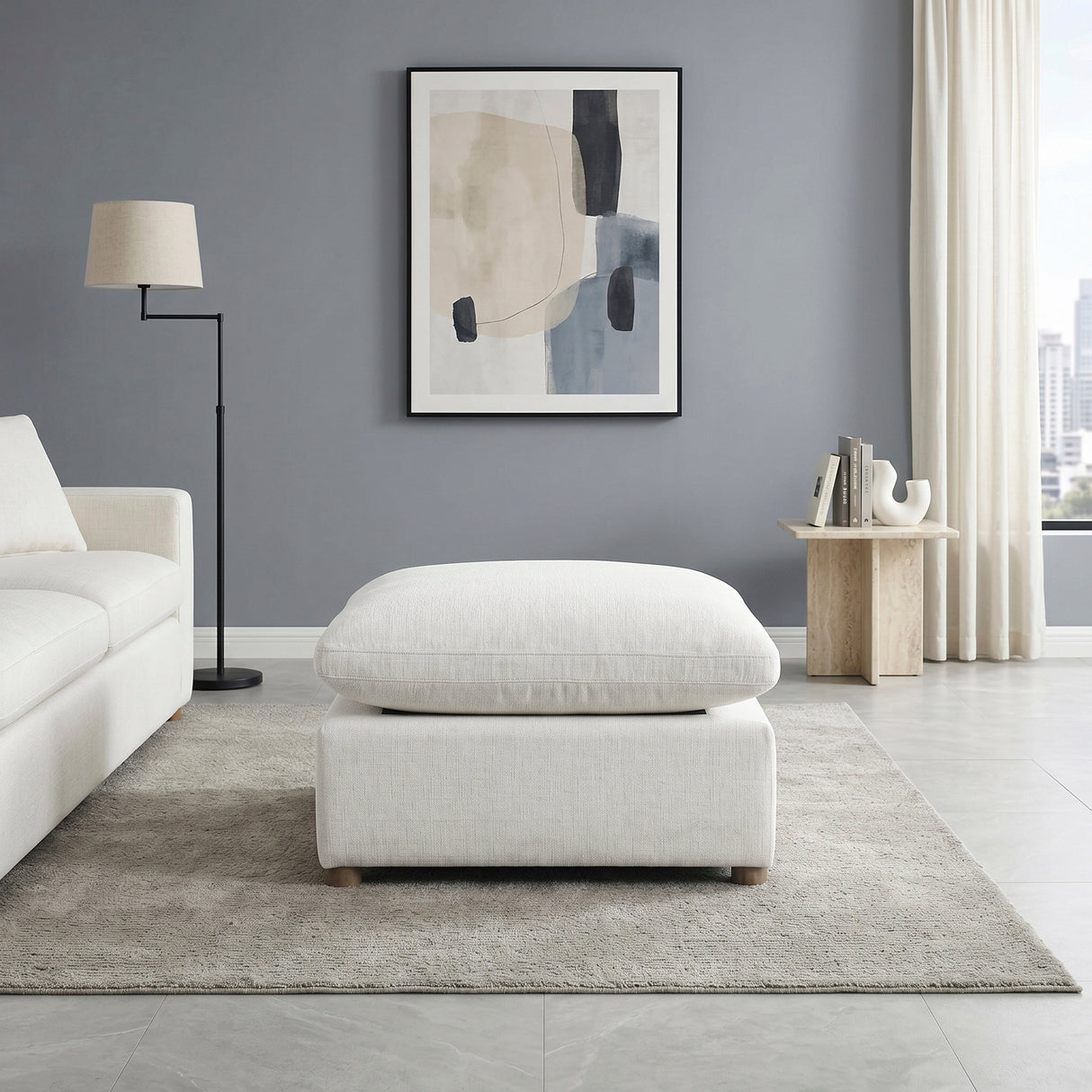 Annex Beige Chenille Ottoman