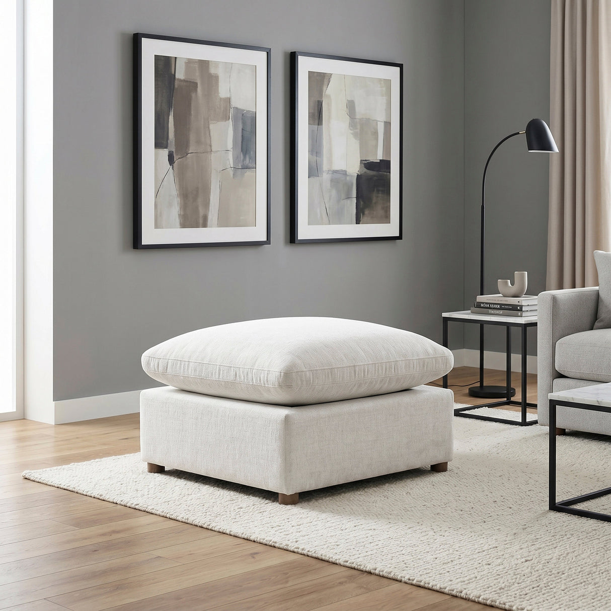 Annex Beige Chenille Ottoman