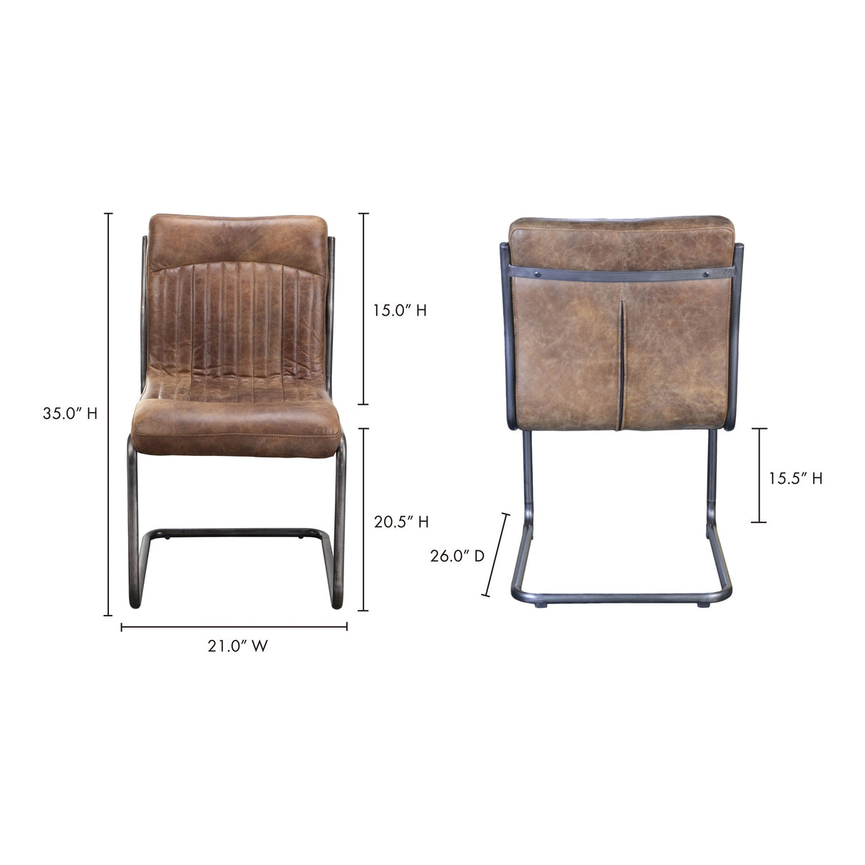 Anse Brown Leatherl Dining Chair (Set of 2) by Moe's Home at Eve Furniture