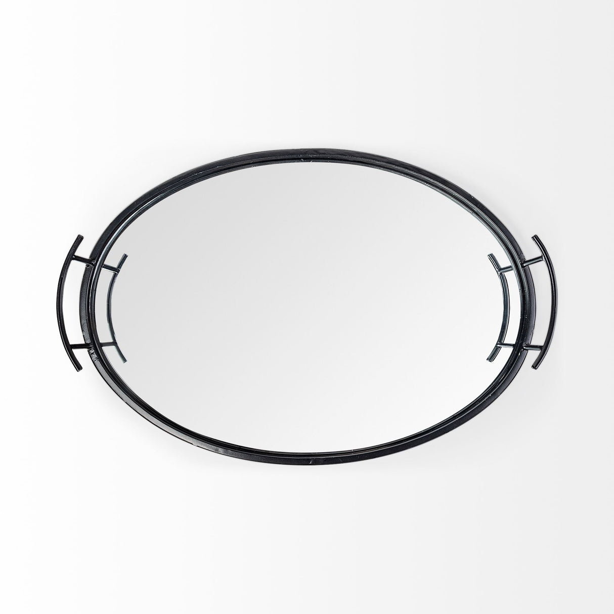 Ansel 20L x 14W Black Metal Mirrored Bottom Oval Serving Tray by Mercana at Eve Furniture