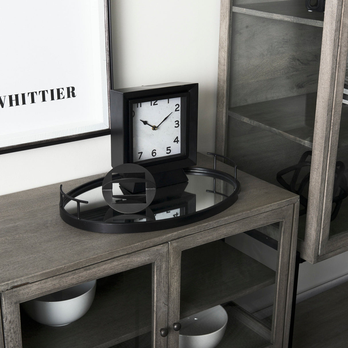 Ansel 20L x 14W Black Metal Mirrored Bottom Oval Serving Tray by Mercana at Eve Furniture