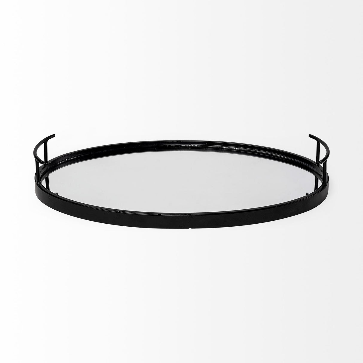 Ansel Black Metal Mirrored Bottom Oval Serving Tray by Mercana at Eve Furniture