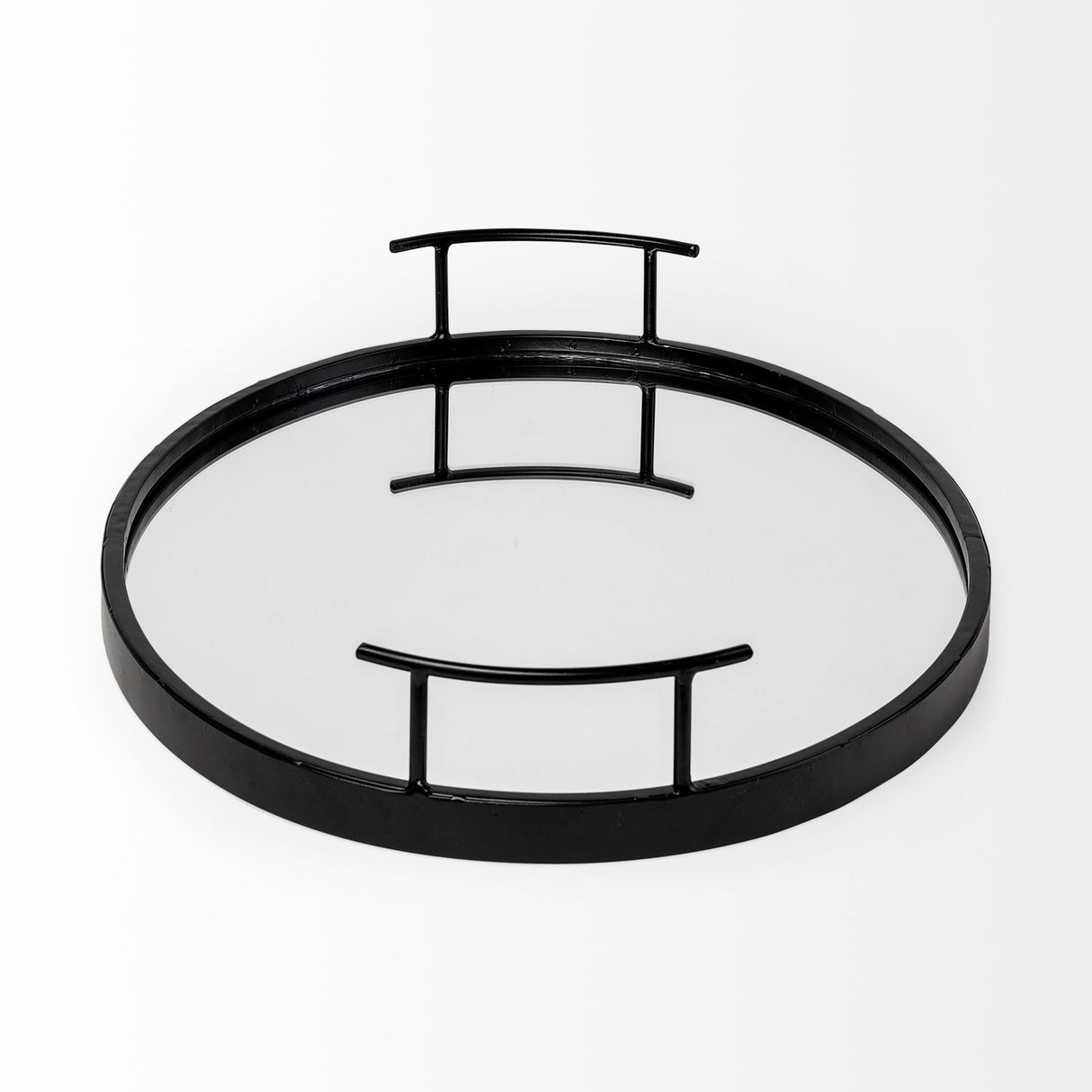 Ansel Black Metal Mirrored Bottom Oval Serving Tray by Mercana at Eve Furniture
