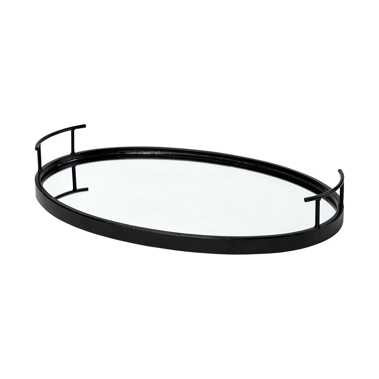 Ansel Black Metal Mirrored Bottom Oval Serving Tray by Mercana at Eve Furniture