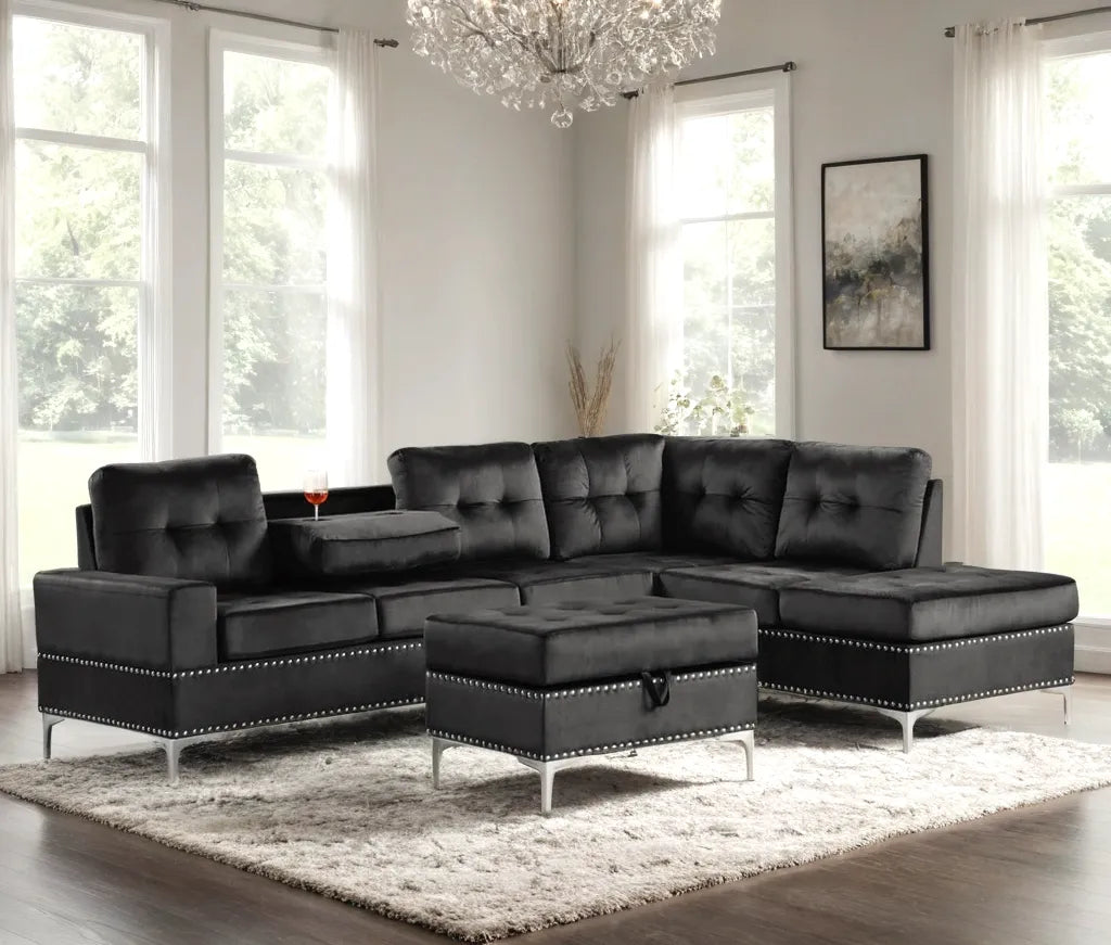 Anserra Black Reversible Sectional with Ottoman by Happy Homes at Eve Furniture