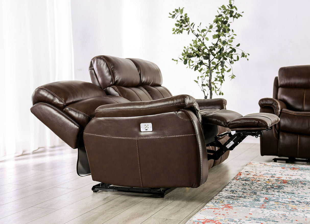 Antenor Brown Top Grain Leather Match Power Reclining Sofa & Loveseat by Furniture of America at Eve Furniture