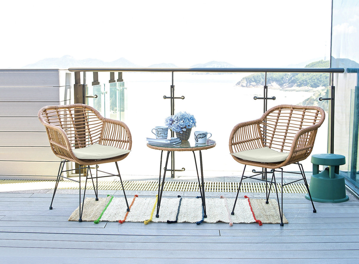 Antibes 1.0 Patio 2-Person Seating Group with End Table with Cream Cushions by Manhattan Comfort at Eve Furniture