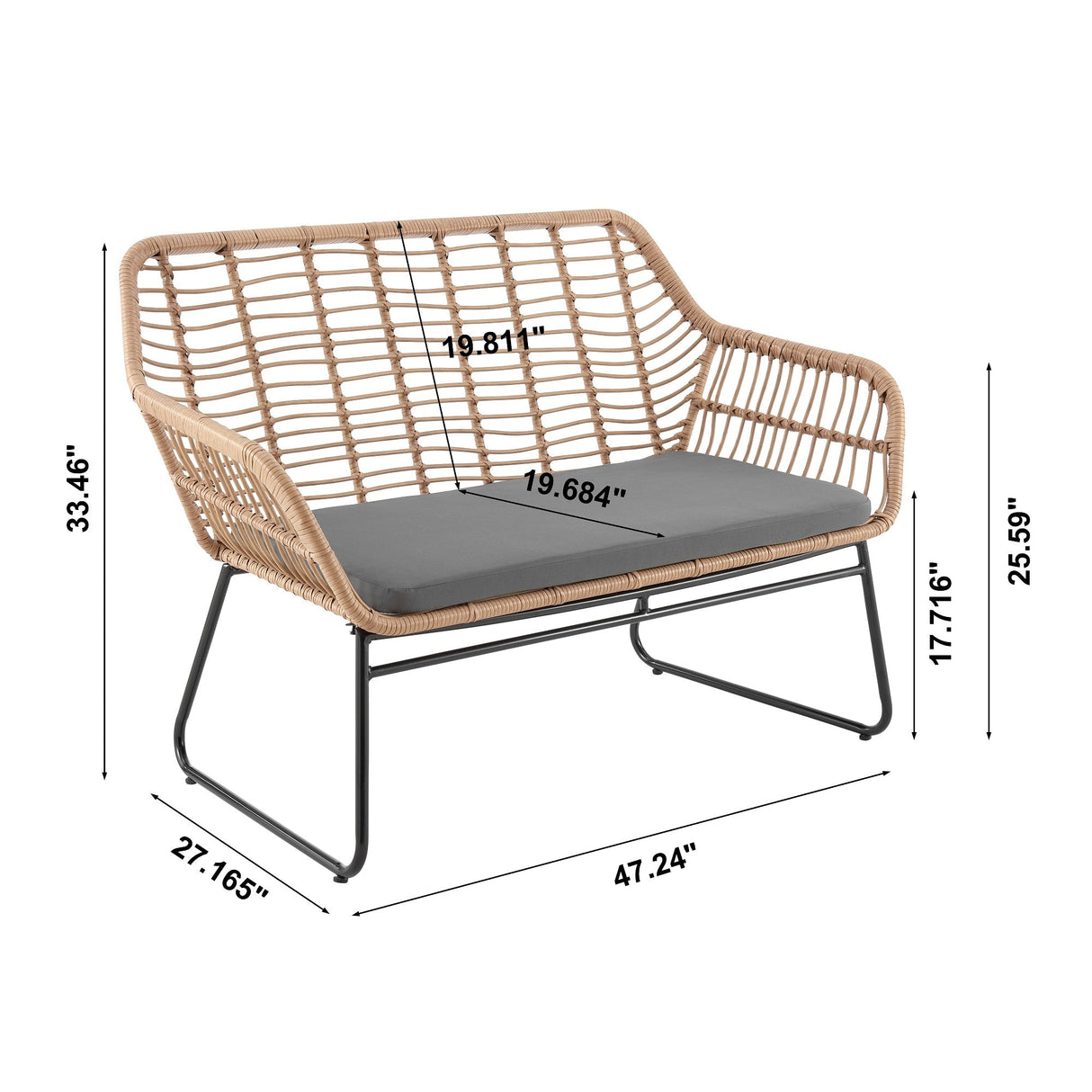 Antibes 2.0 Patio 4-Person Conversation Set with Coffee Table with Grey Cushions by Manhattan Comfort at Eve Furniture