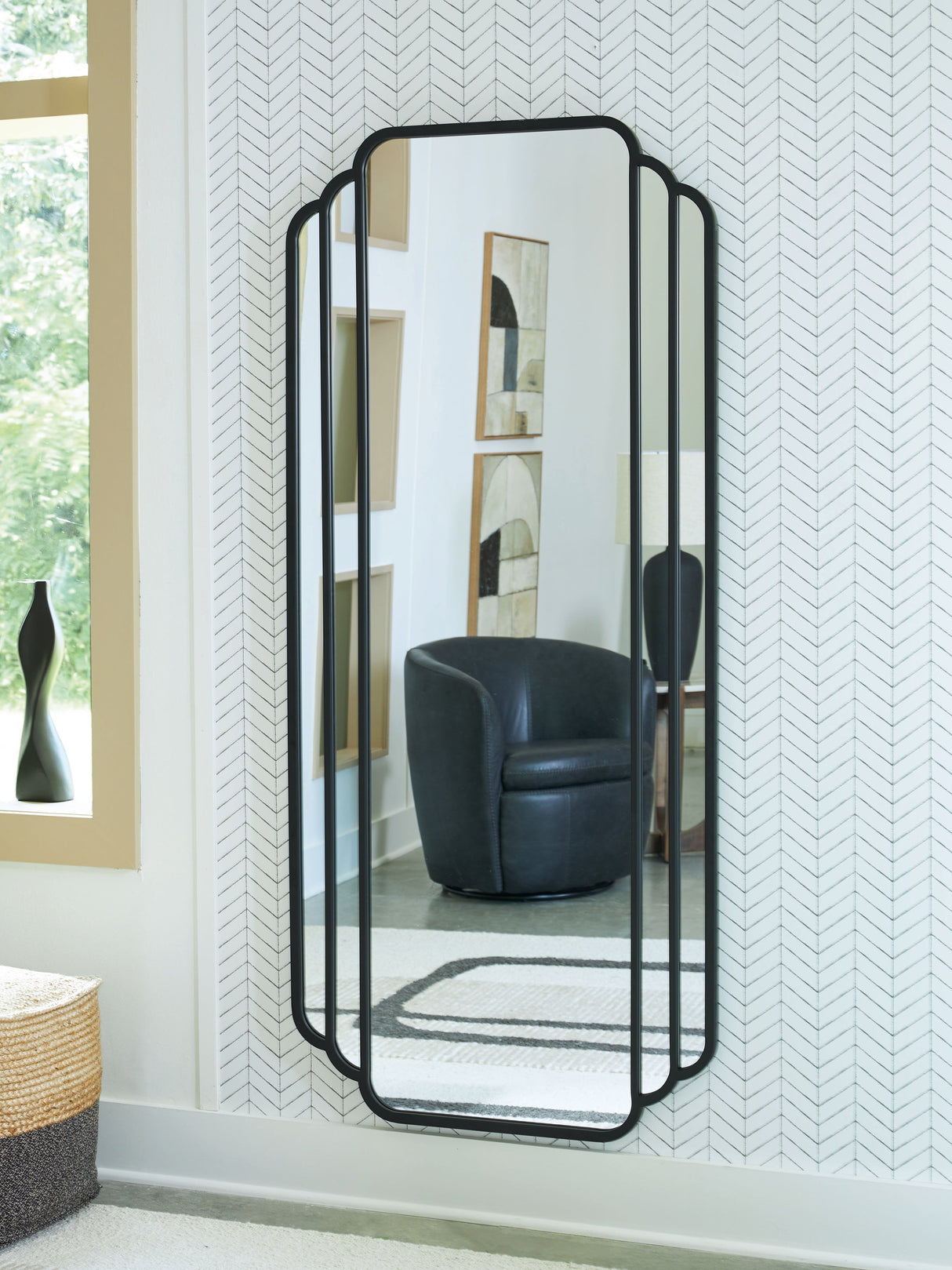 Antigone Black Floor Mirror by Ashley at Eve Furniture