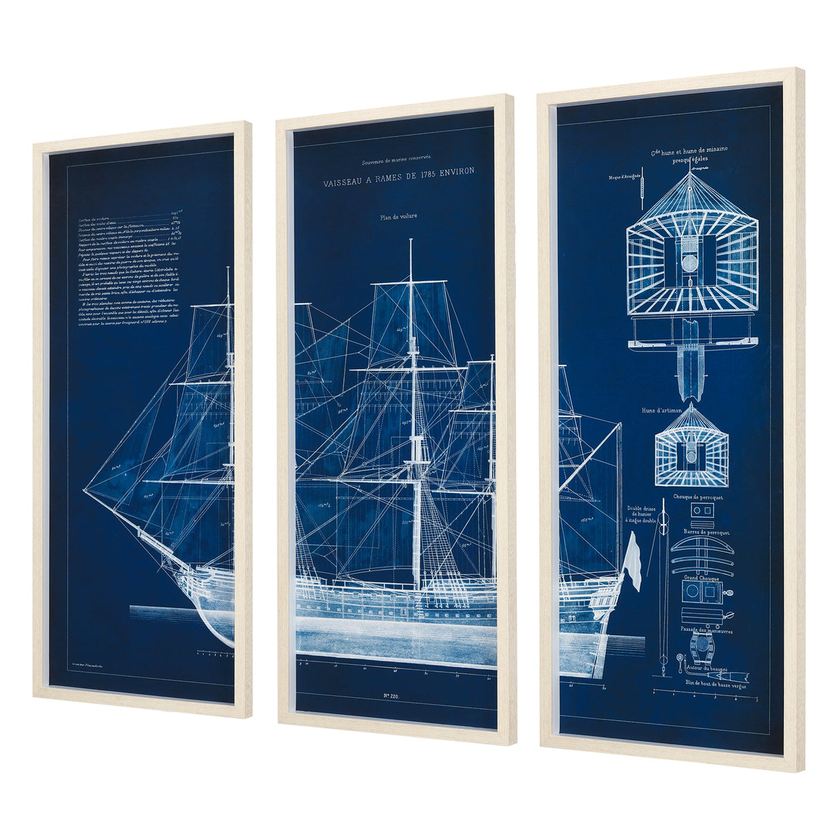 Antique Ship Blueprint IV by Vision Studio Hand Embelished Framed Art Print Matted under Glass by Mercana at Eve Furniture